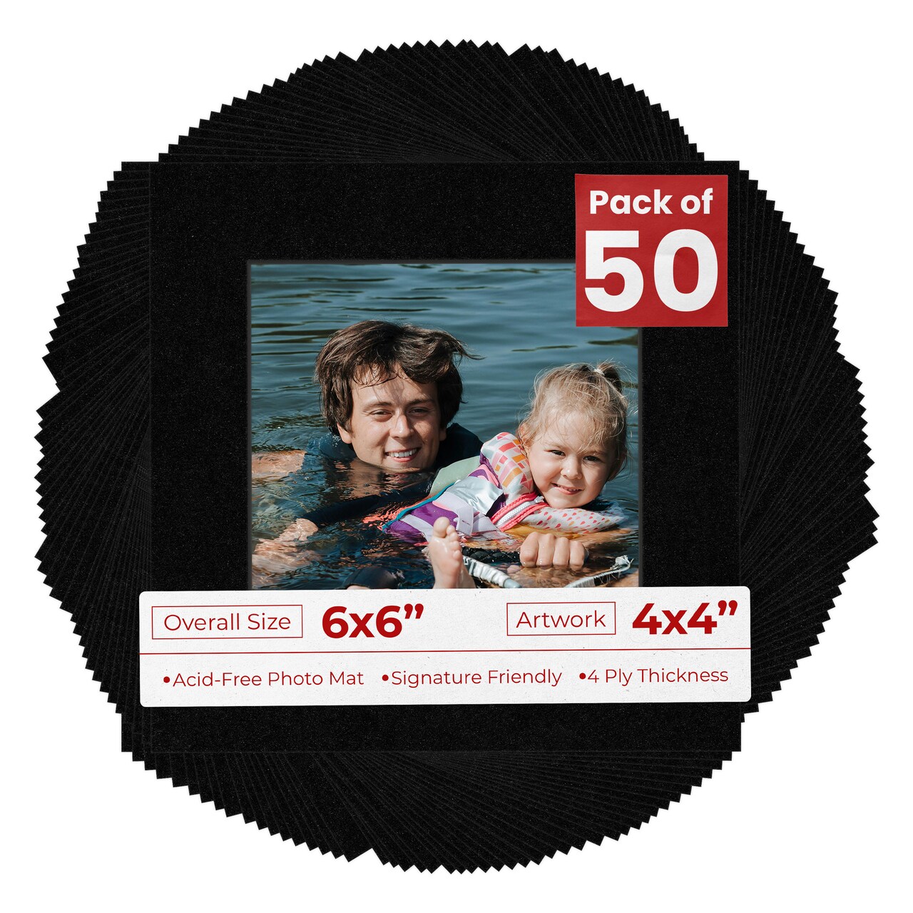 Black with Black Core Mat Board for 6x6 Frames - Fits 4x4 Photos